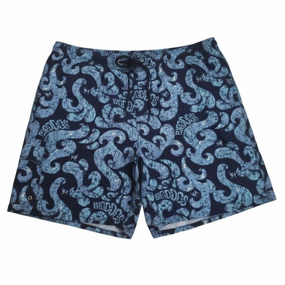 Vintage Big Dogs Hybrid Cargo Swim Trunk Men XL Blue Baggy Drawstring Mesh Lined